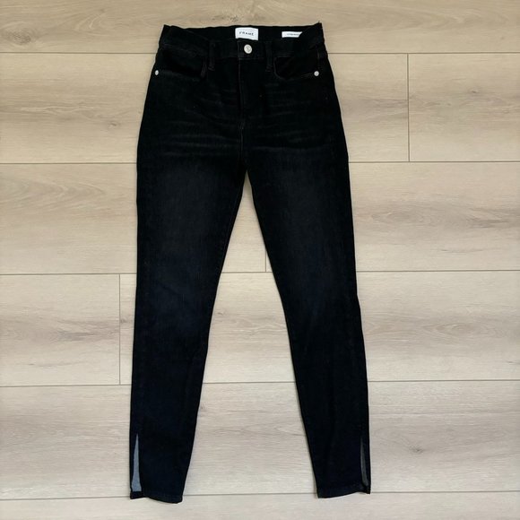 FRAME Black Le High Skinny Jeans Black Denim Ankle Slit, size 29 - Picture 2 of 6